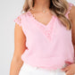 Kendra Lace Trim Sleeveless Top In Pink