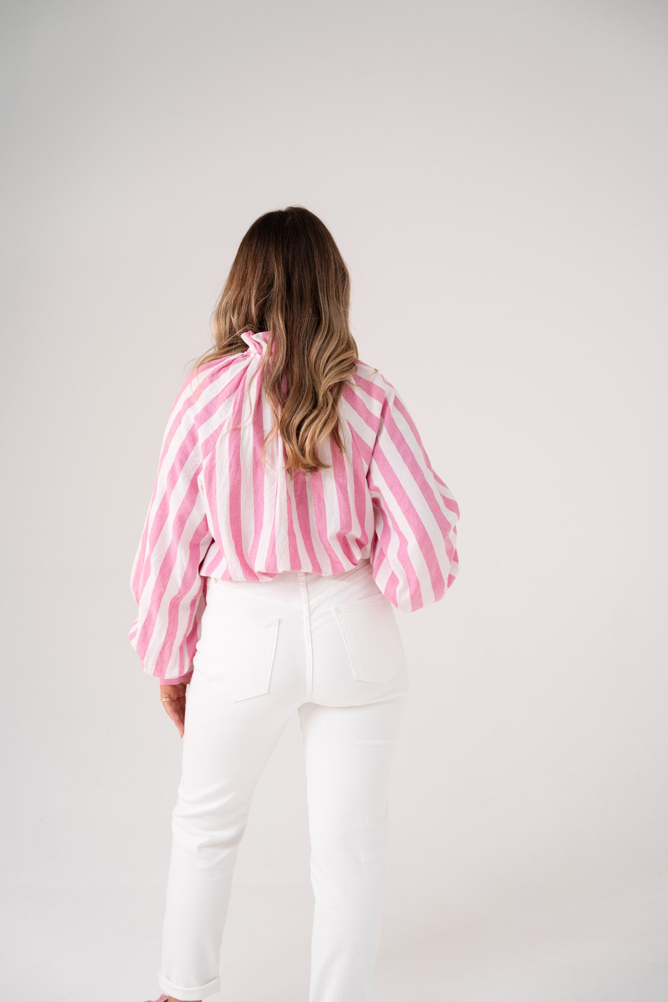 Millie Striped Bow Collar Shirt In Pink