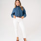 Millie Frill Detail Pinstripe Shirt In Denim