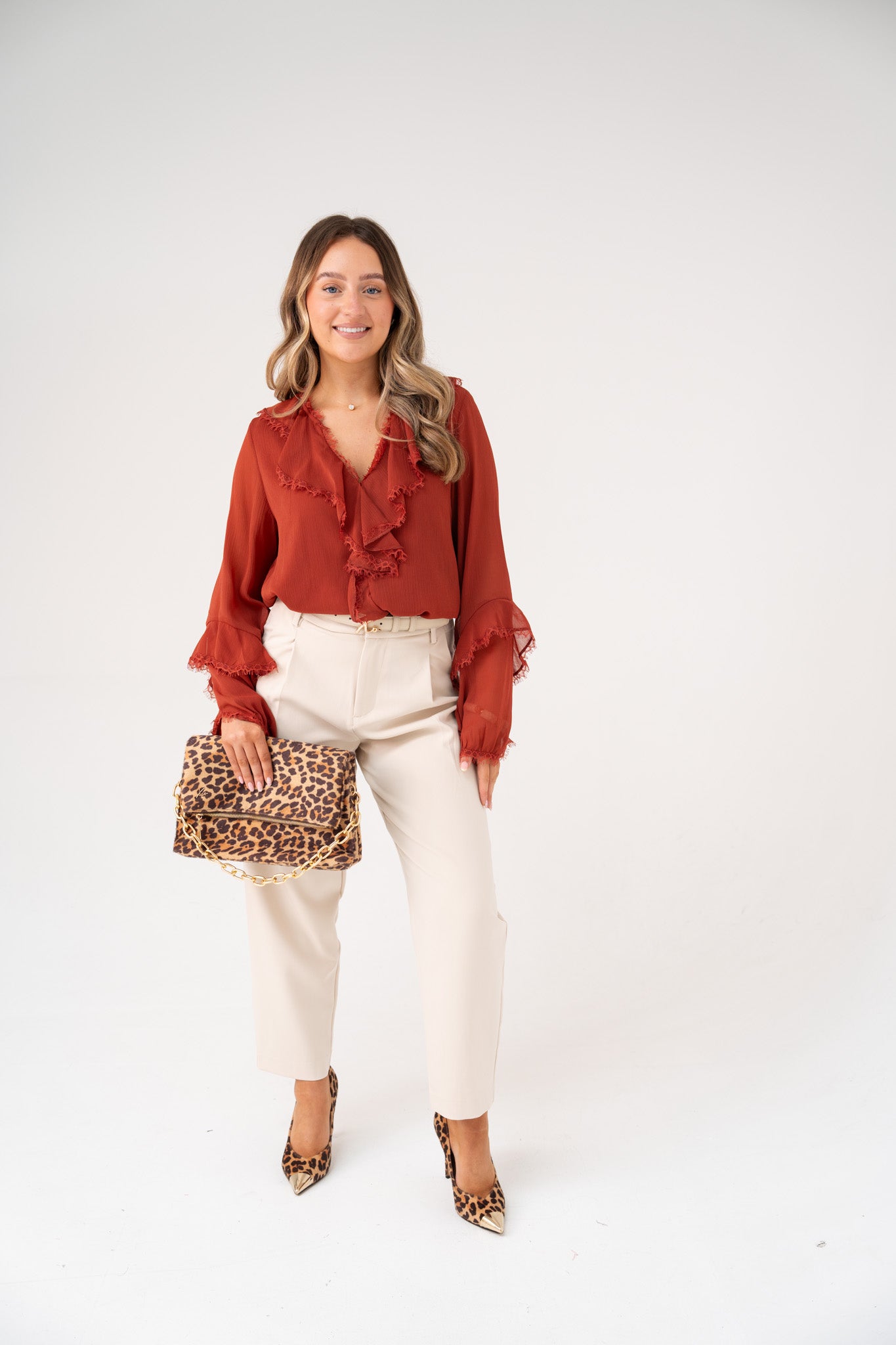 Love Laura Ruffle Blouse In Terracotta