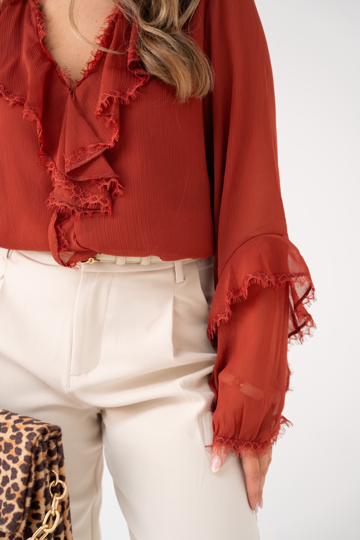 Love Laura Ruffle Blouse In Terracotta