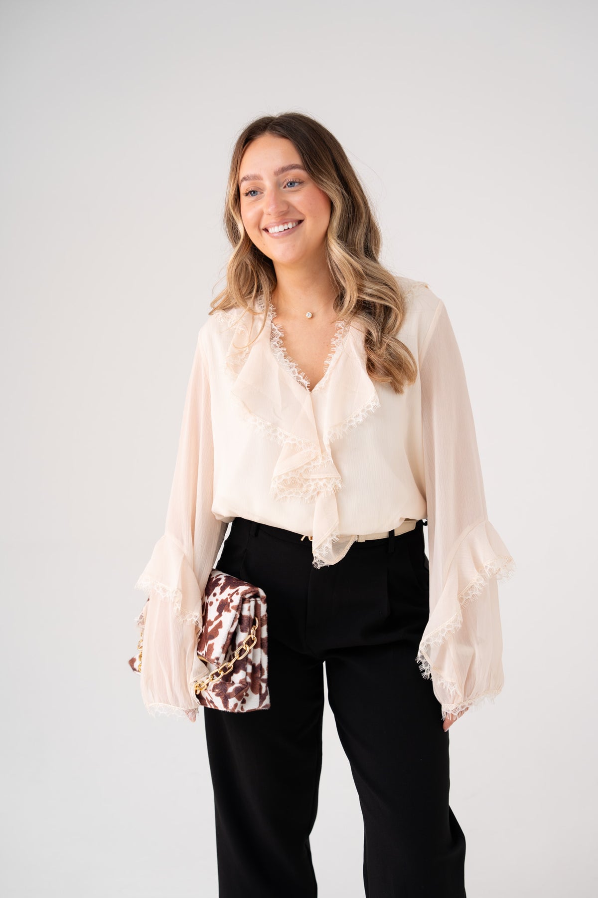 Love Laura Ruffle Blouse In Beige