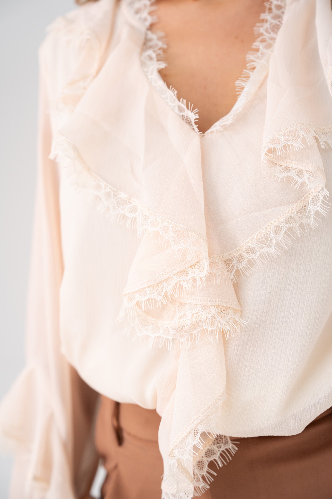 Love Laura Ruffle Blouse In Beige