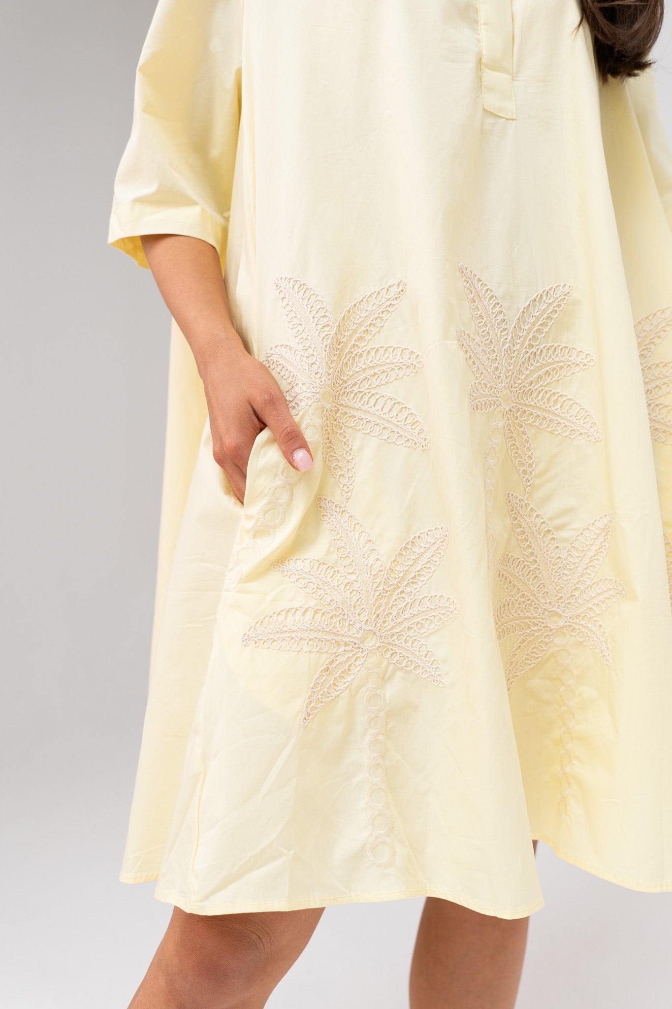 Millie Embroidered Palm Dress In Yellow