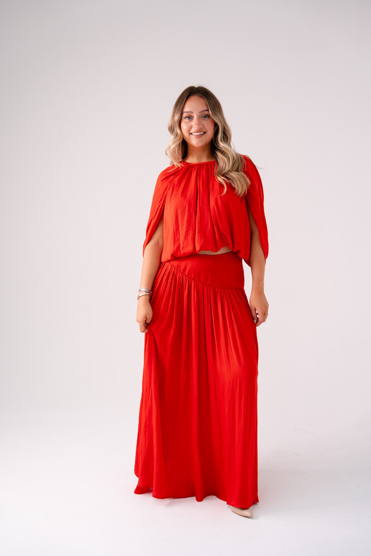 Millie Bubble Hem Top In Red