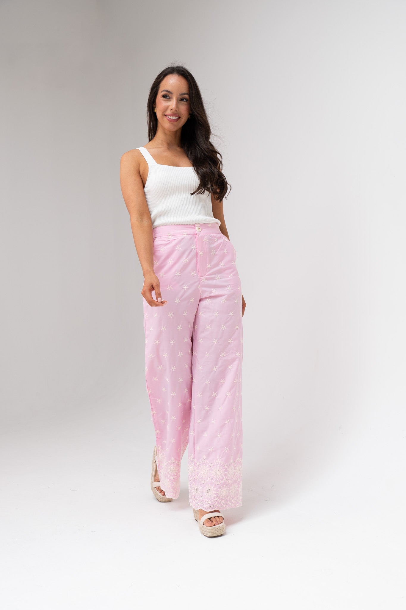 Ella Embroidered Trousers In Pink