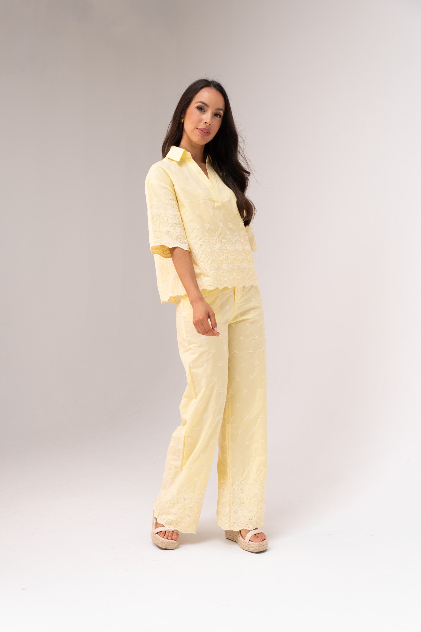 Ella Embroidered Trousers In Yellow