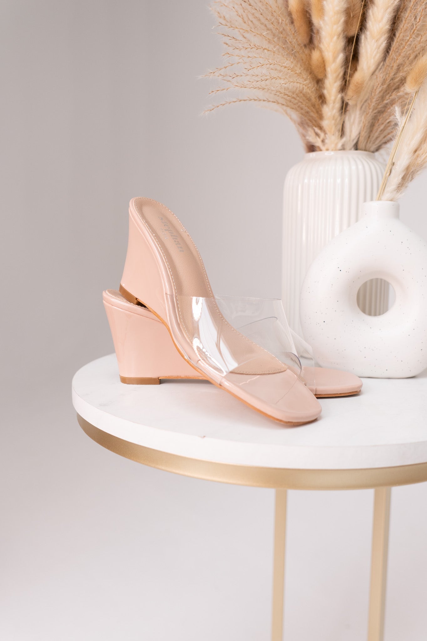 Sadie Perspex Wedge Mule In Neutral