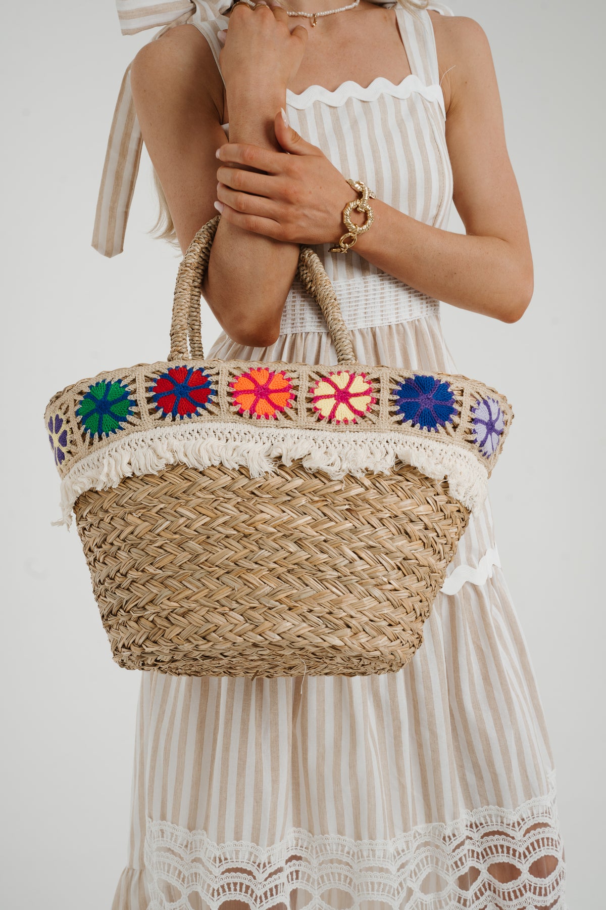 Beth Crochet Trim Tote Bag In Natural