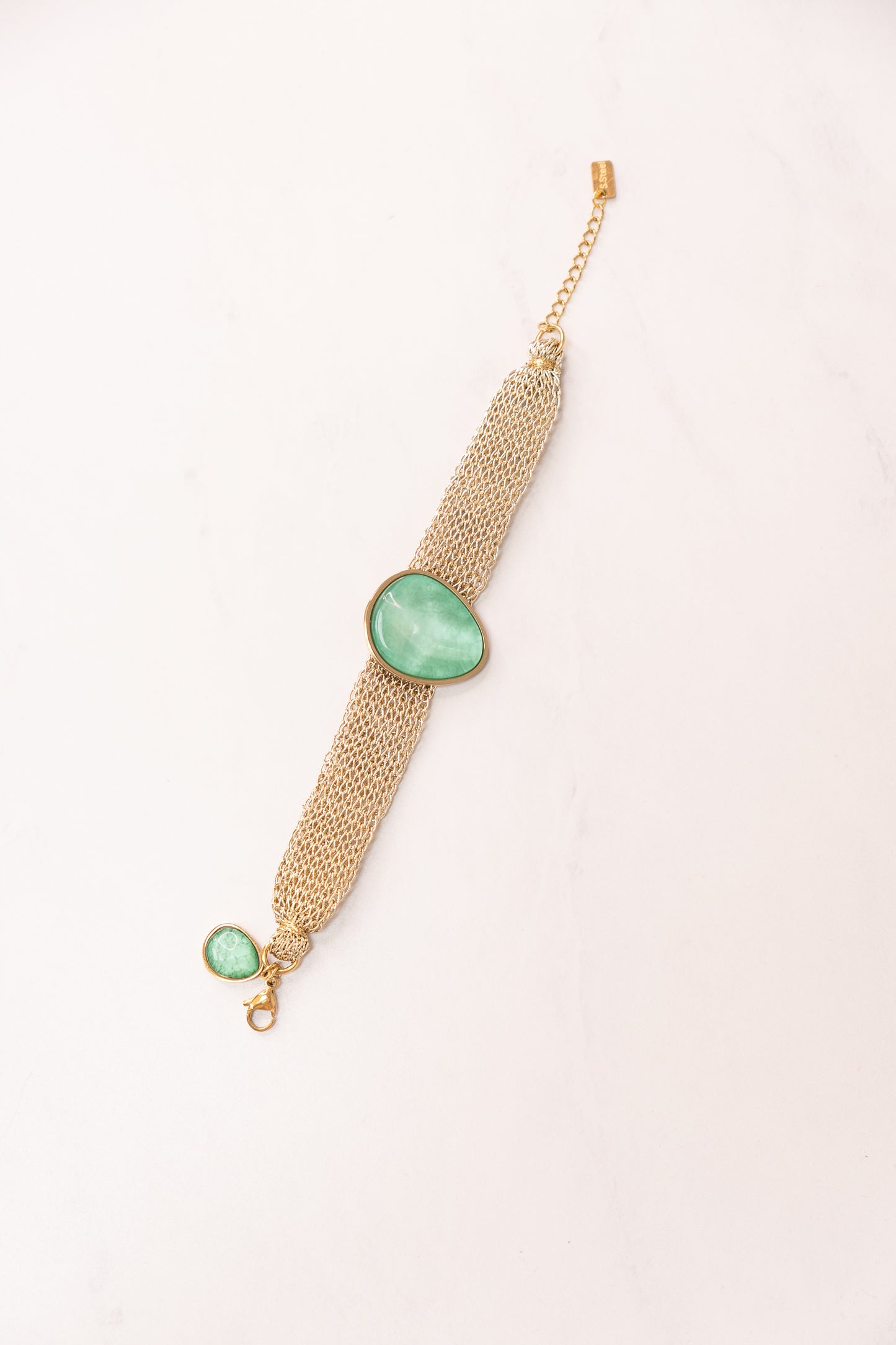 Olive Layered Chain Gemstone Bracelet In Turquoise