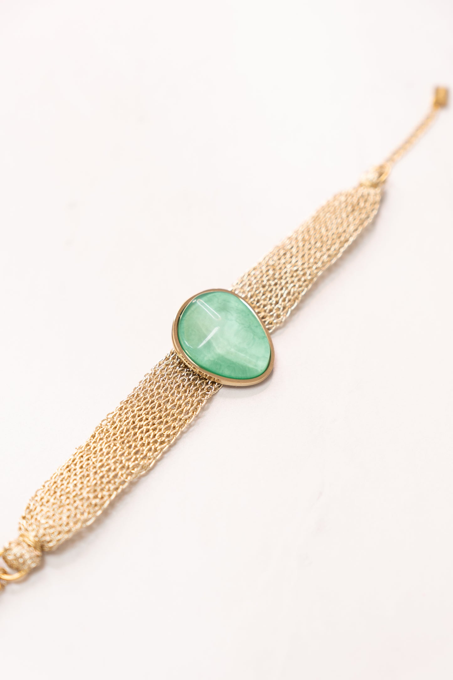 Olive Layered Chain Gemstone Bracelet In Turquoise