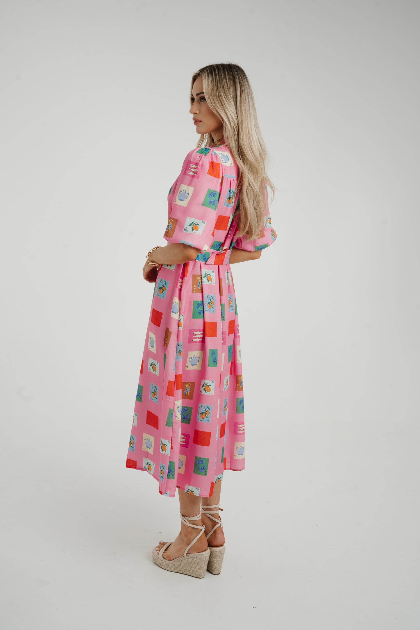 Holly Square Print Shirt Dress In Pink