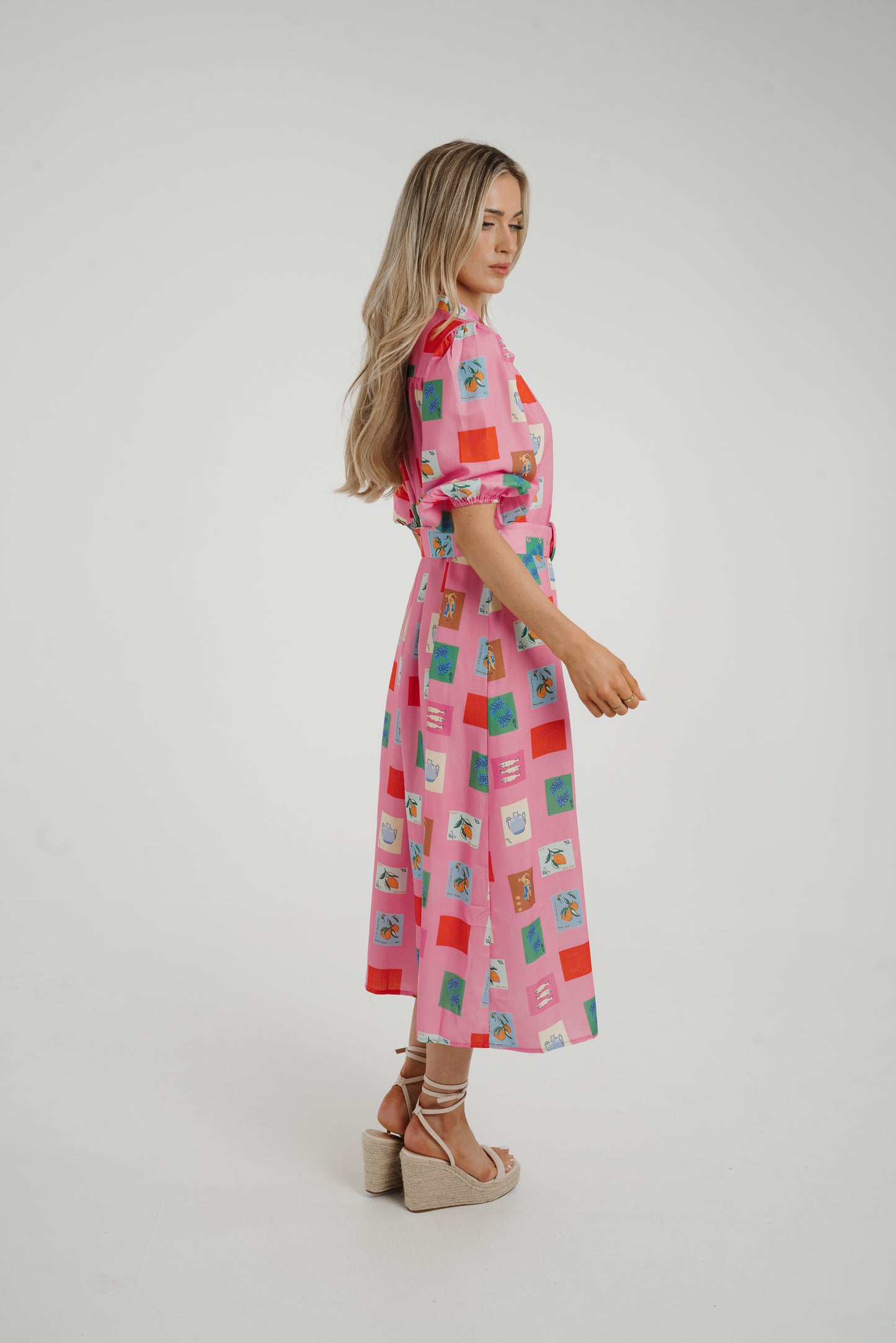 Holly Square Print Shirt Dress In Pink