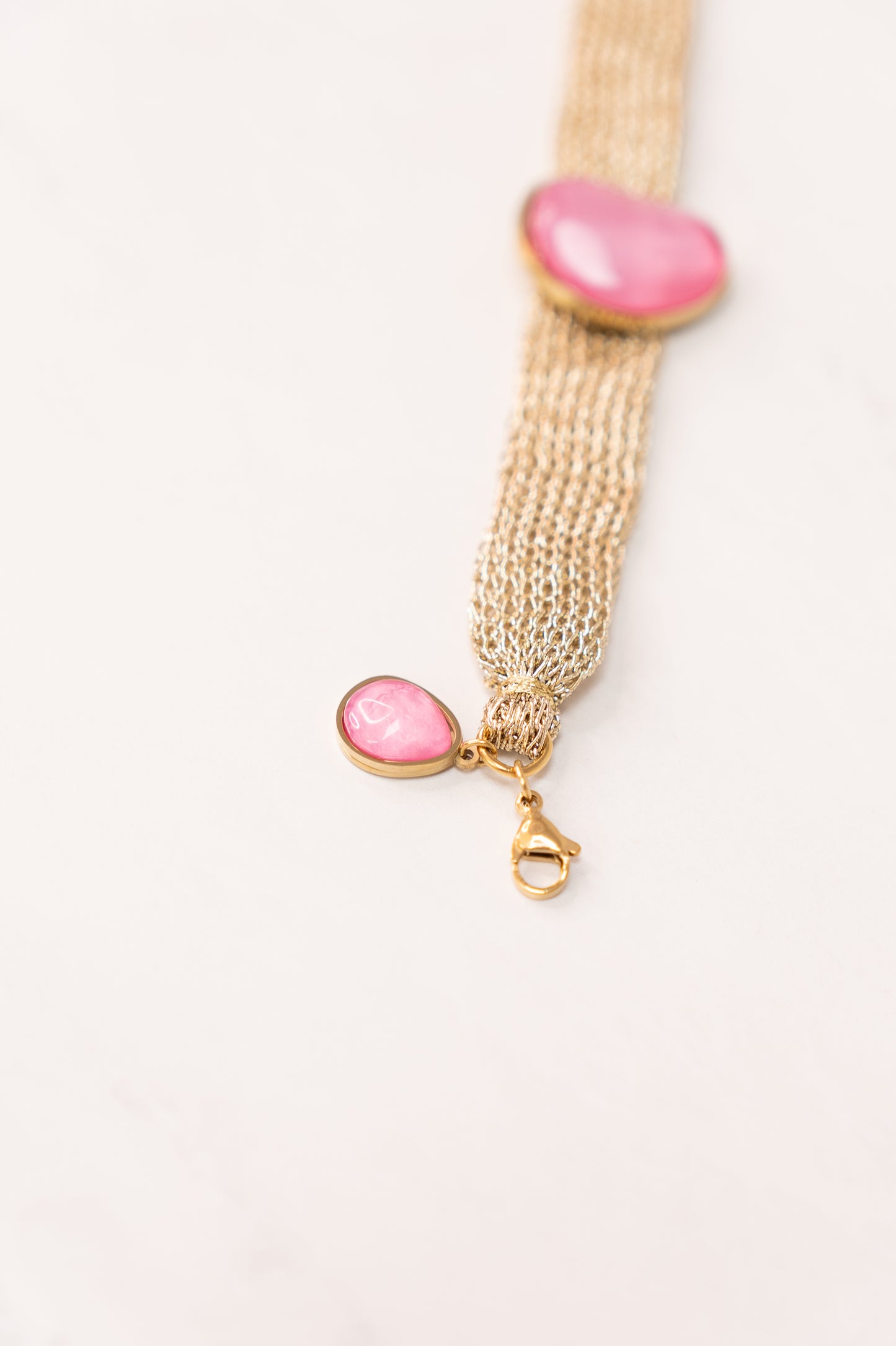 Olive Layered Chain Gemstone Bracelet In Pink