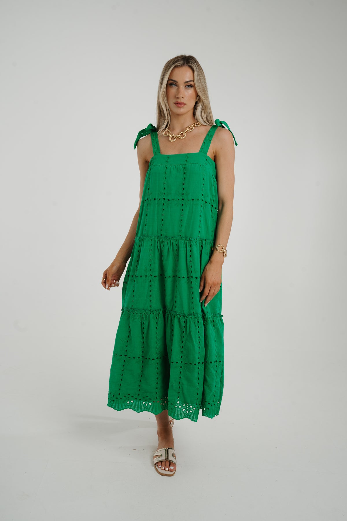 Holly Embroidered Sun Dress In Green