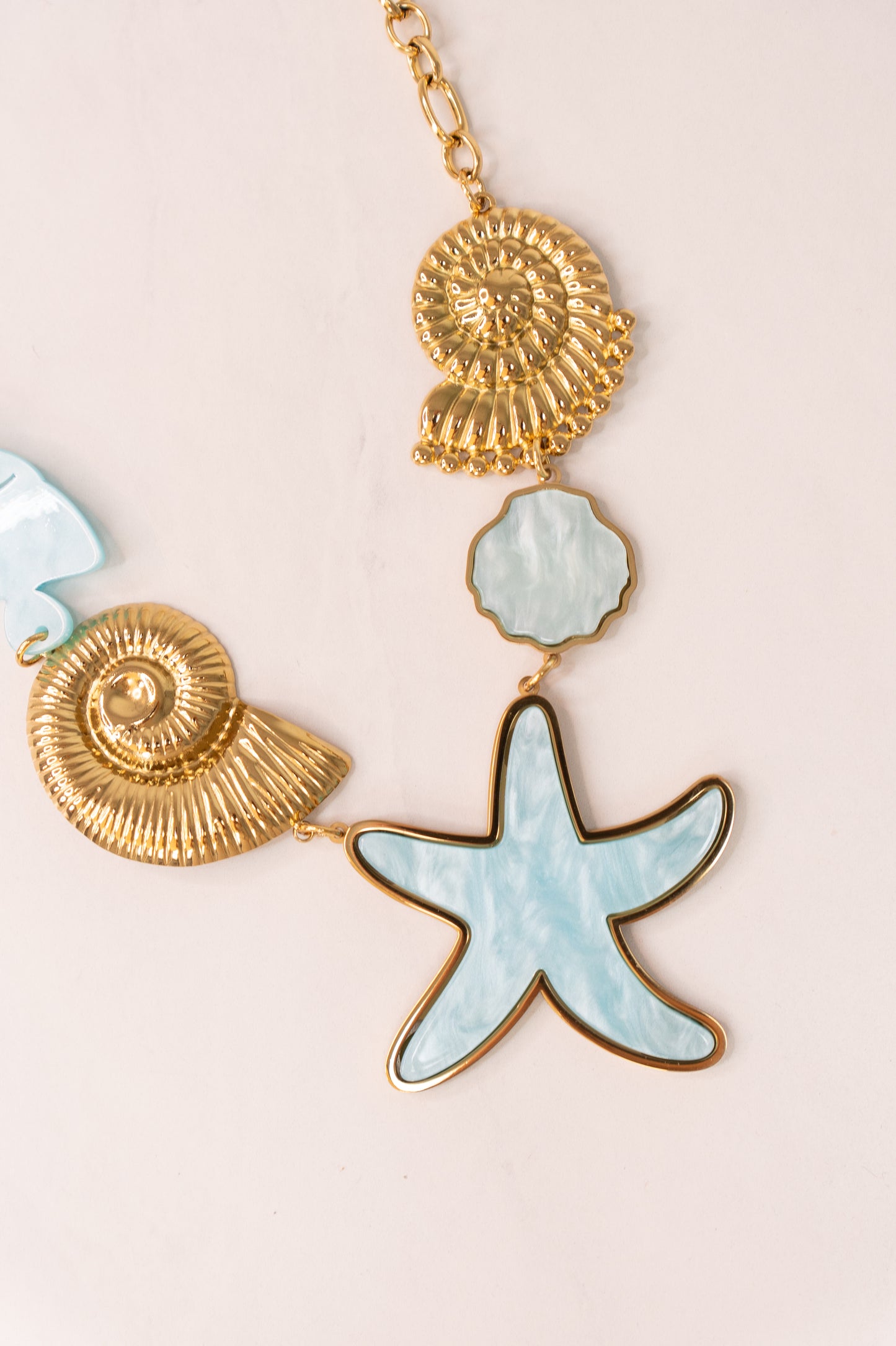 Olive Enamel Starfish Necklace In Blue