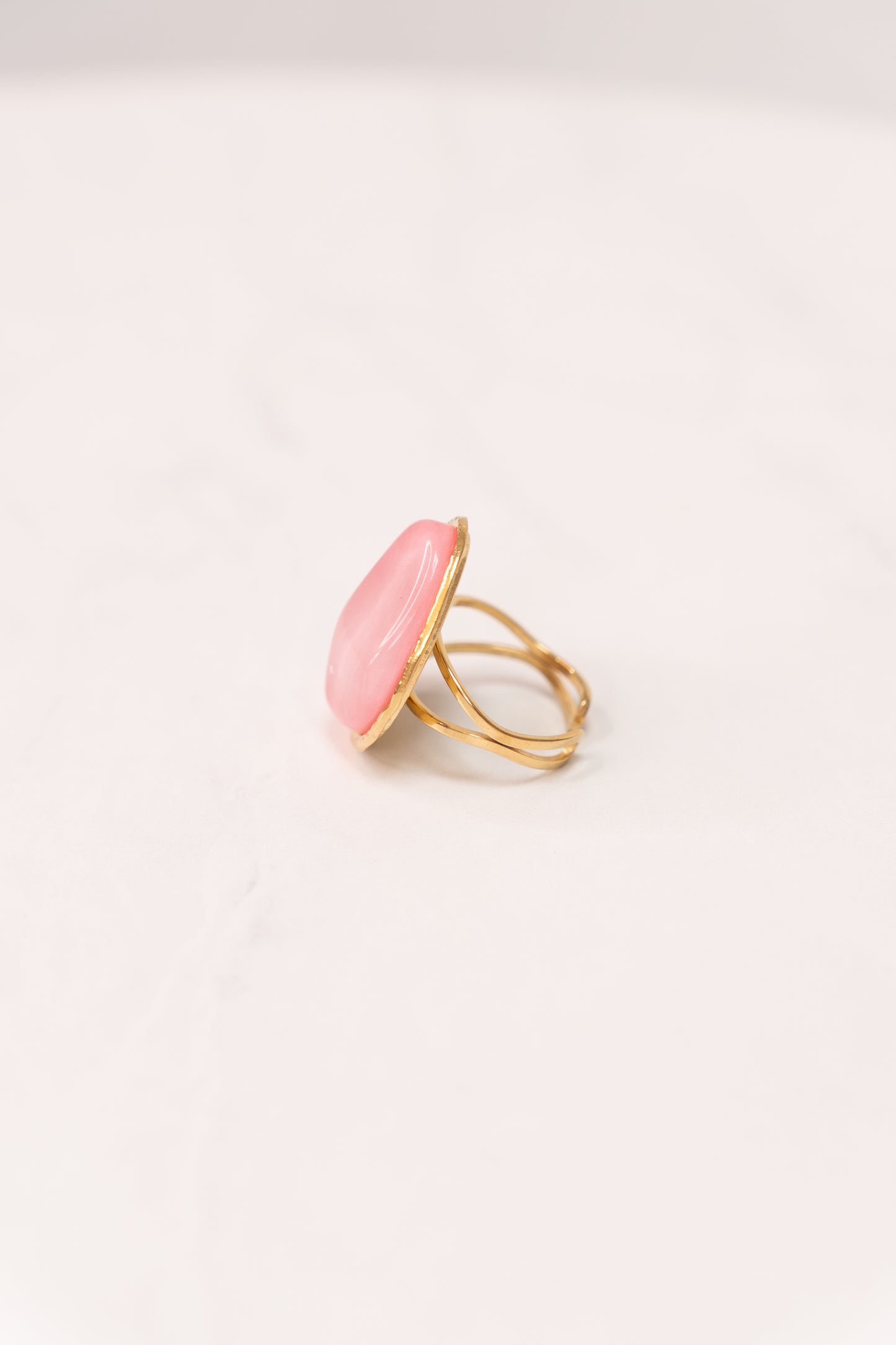Olive Large Gemstone Ring In Pink