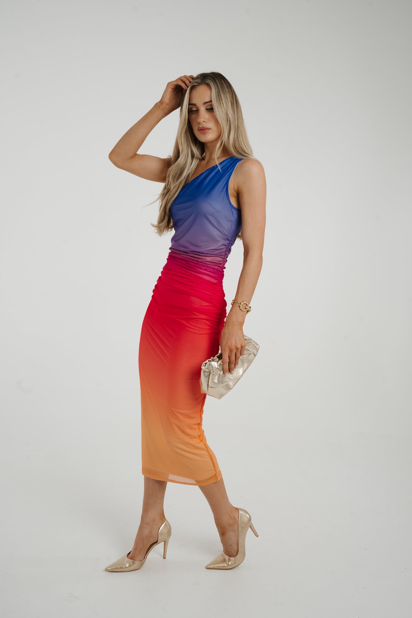 Holly One Shoulder Rainbow Dress In Multi