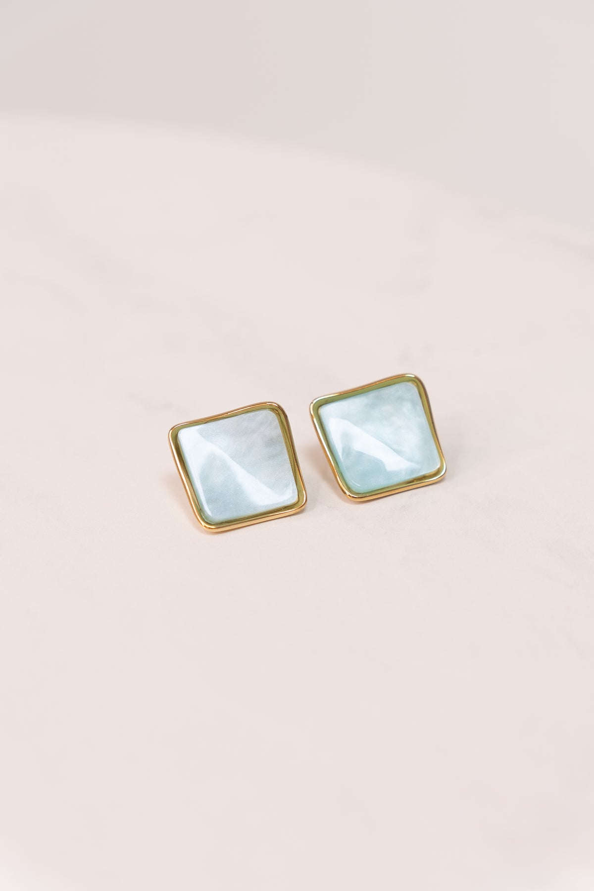Olive Square Gemstone Earrings In Blue