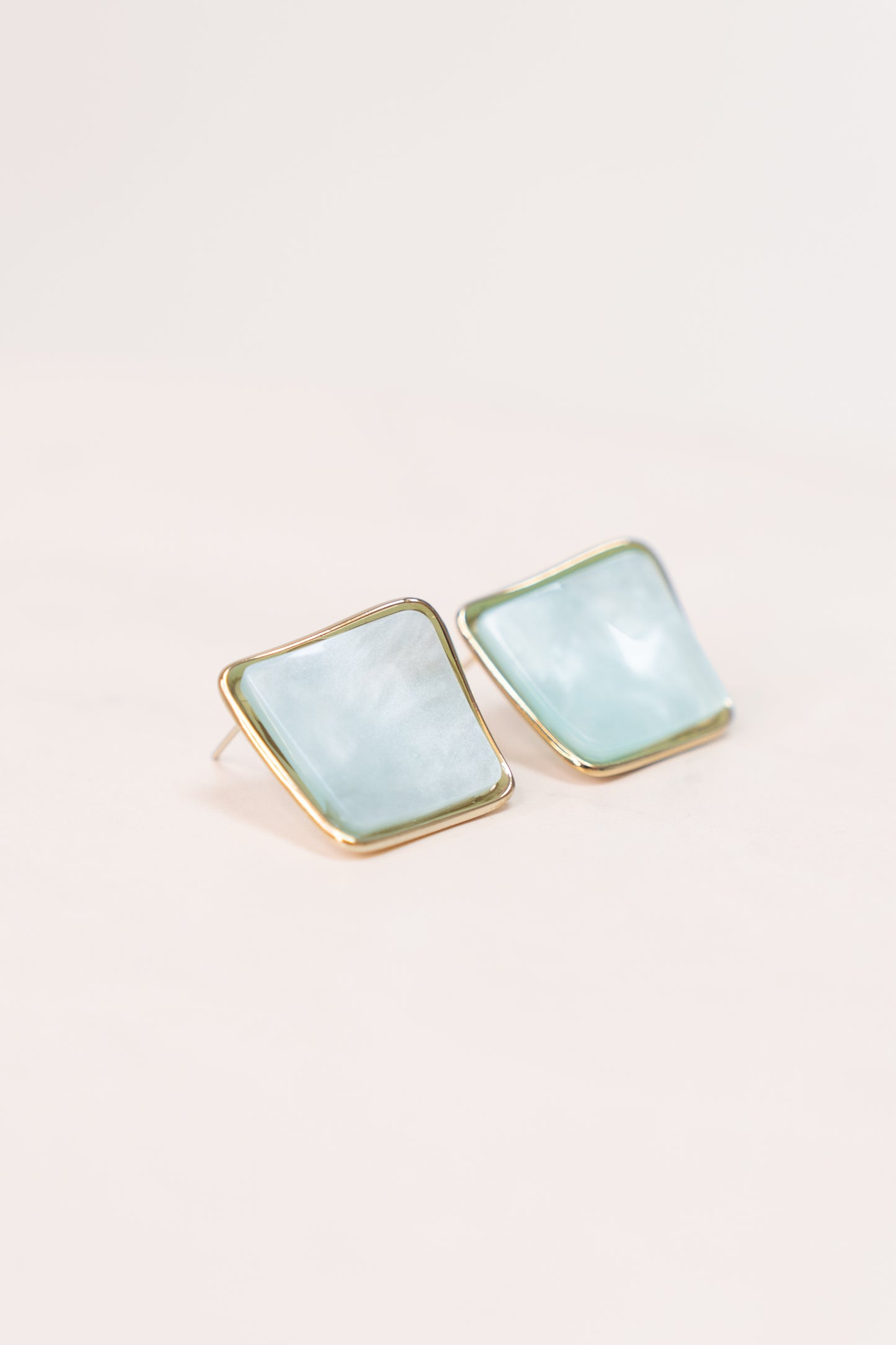 Olive Square Gemstone Earrings In Blue