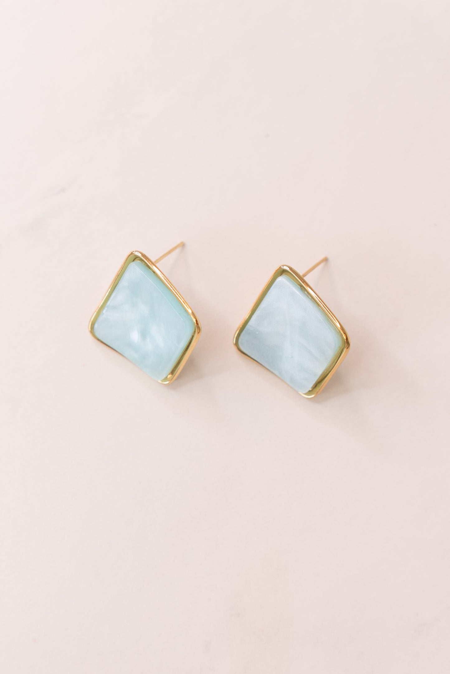 Olive Square Gemstone Earrings In Blue