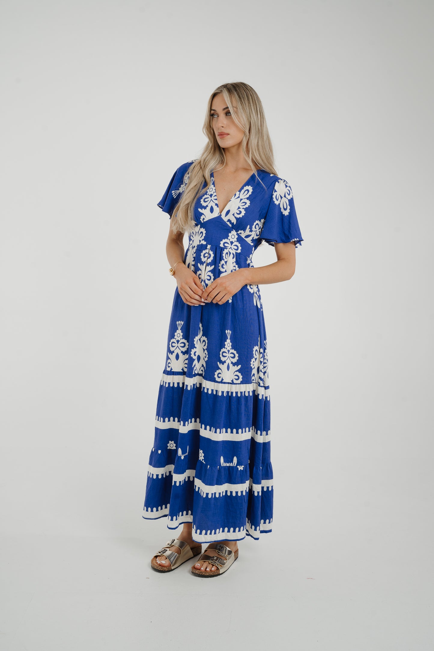 Ally Printed Dress In Royal Blue