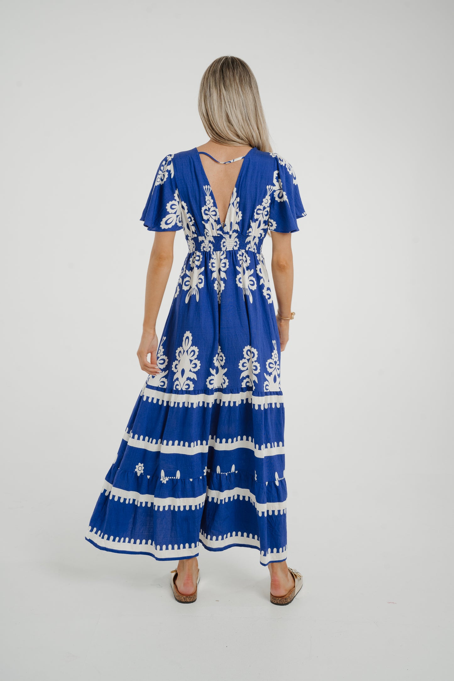 Ally Printed Dress In Royal Blue