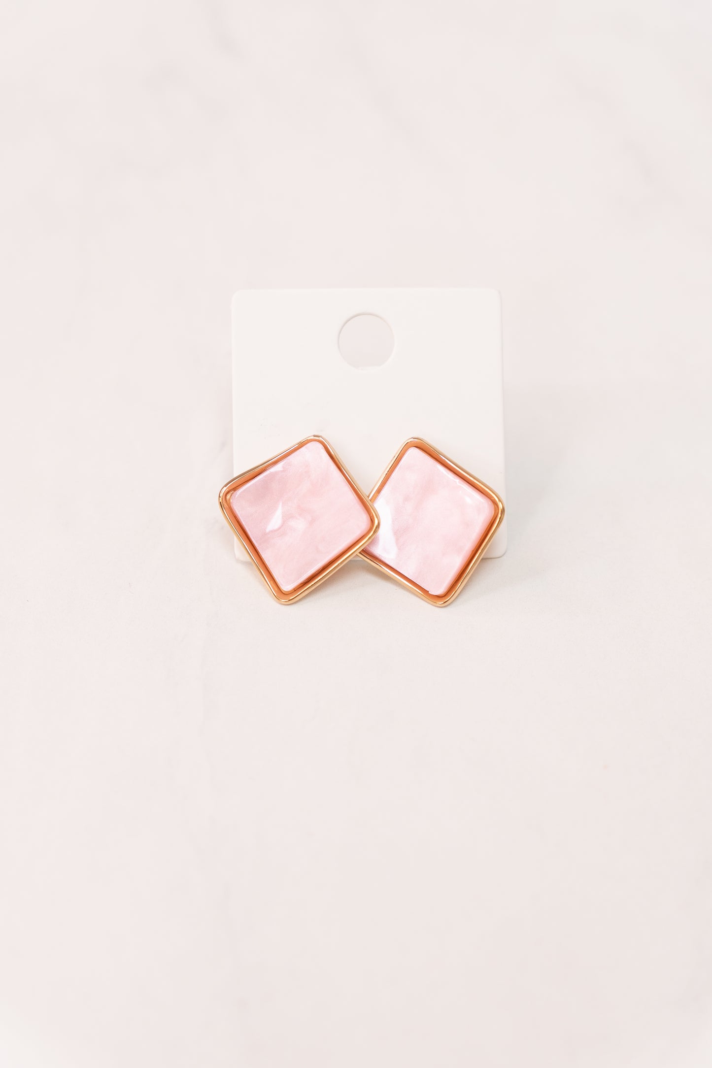 Olive Square Gemstone Earrings In Pink