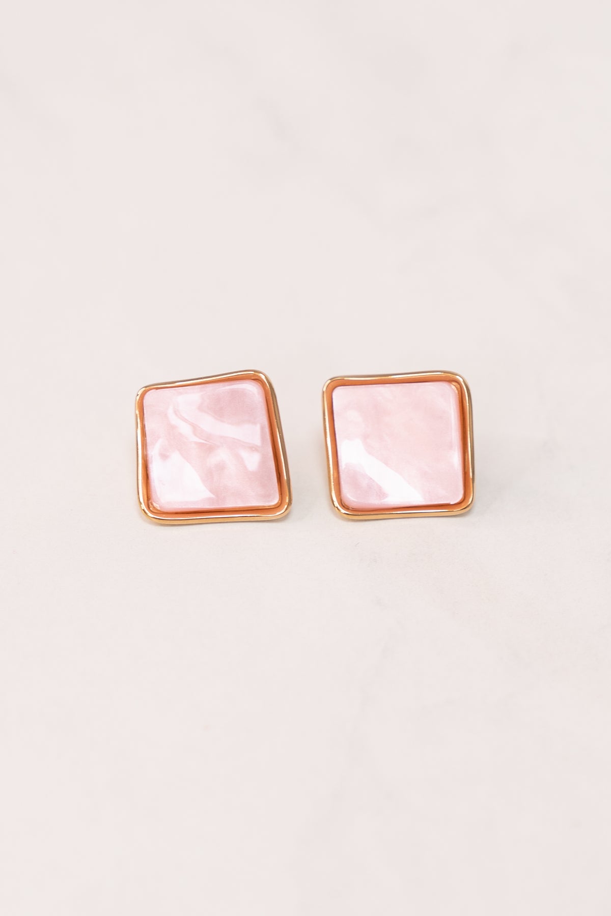 Olive Square Gemstone Earrings In Pink