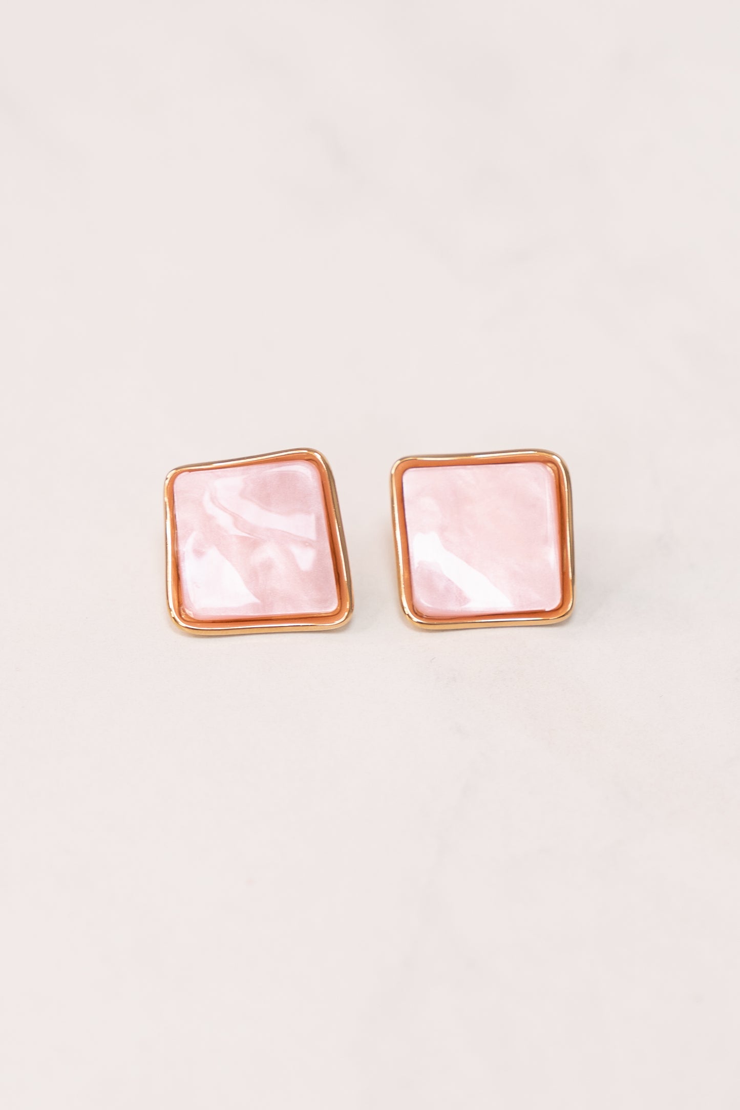 Olive Square Gemstone Earrings In Pink