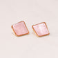 Olive Square Gemstone Earrings In Pink