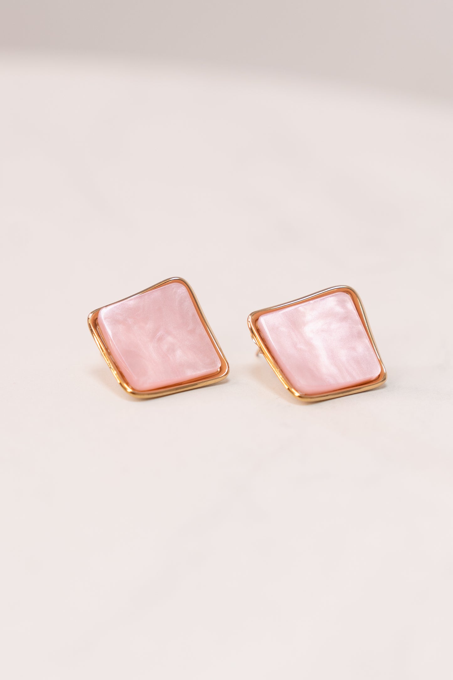Olive Square Gemstone Earrings In Pink