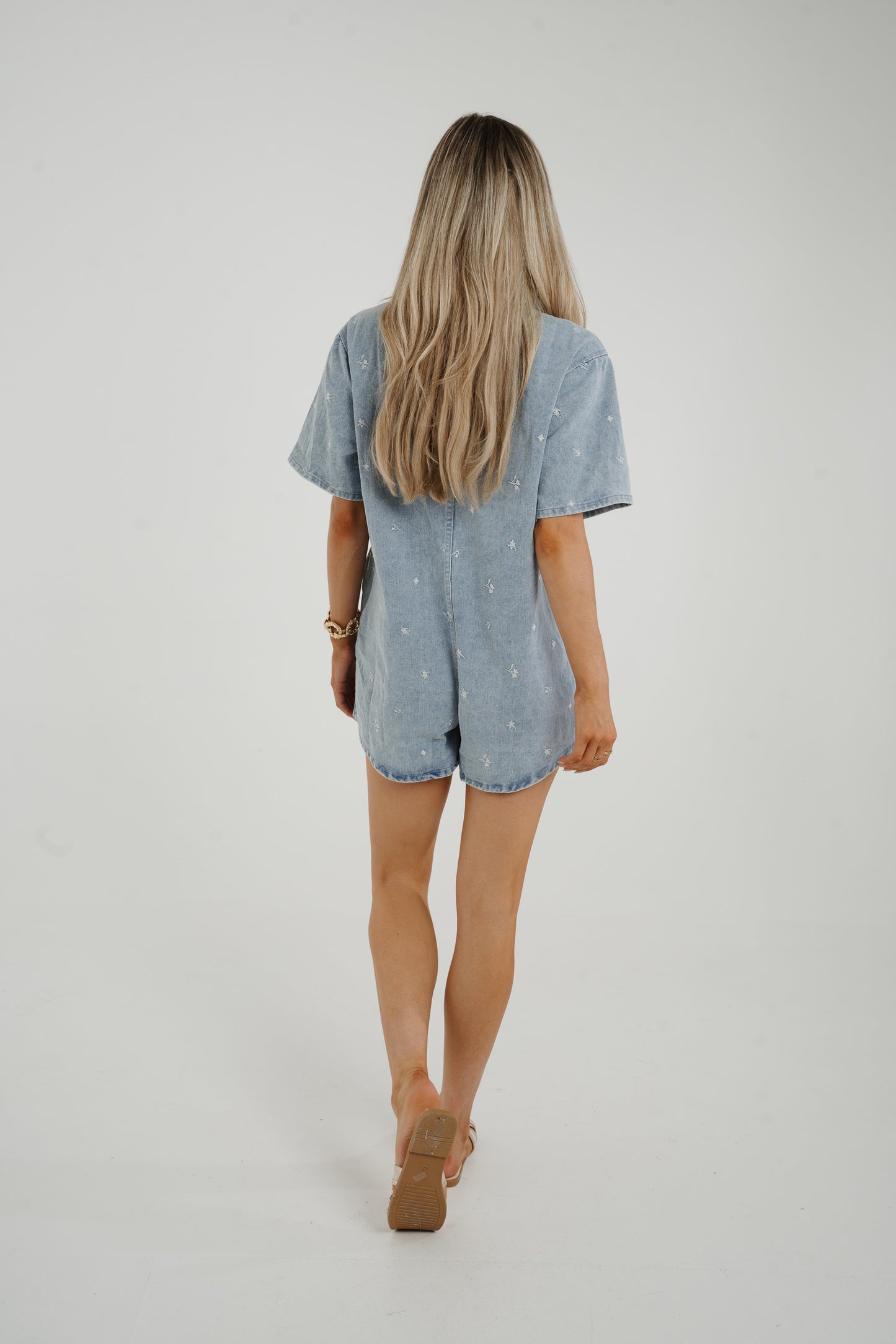 Holly Embroidered Floral Playsuit In Denim