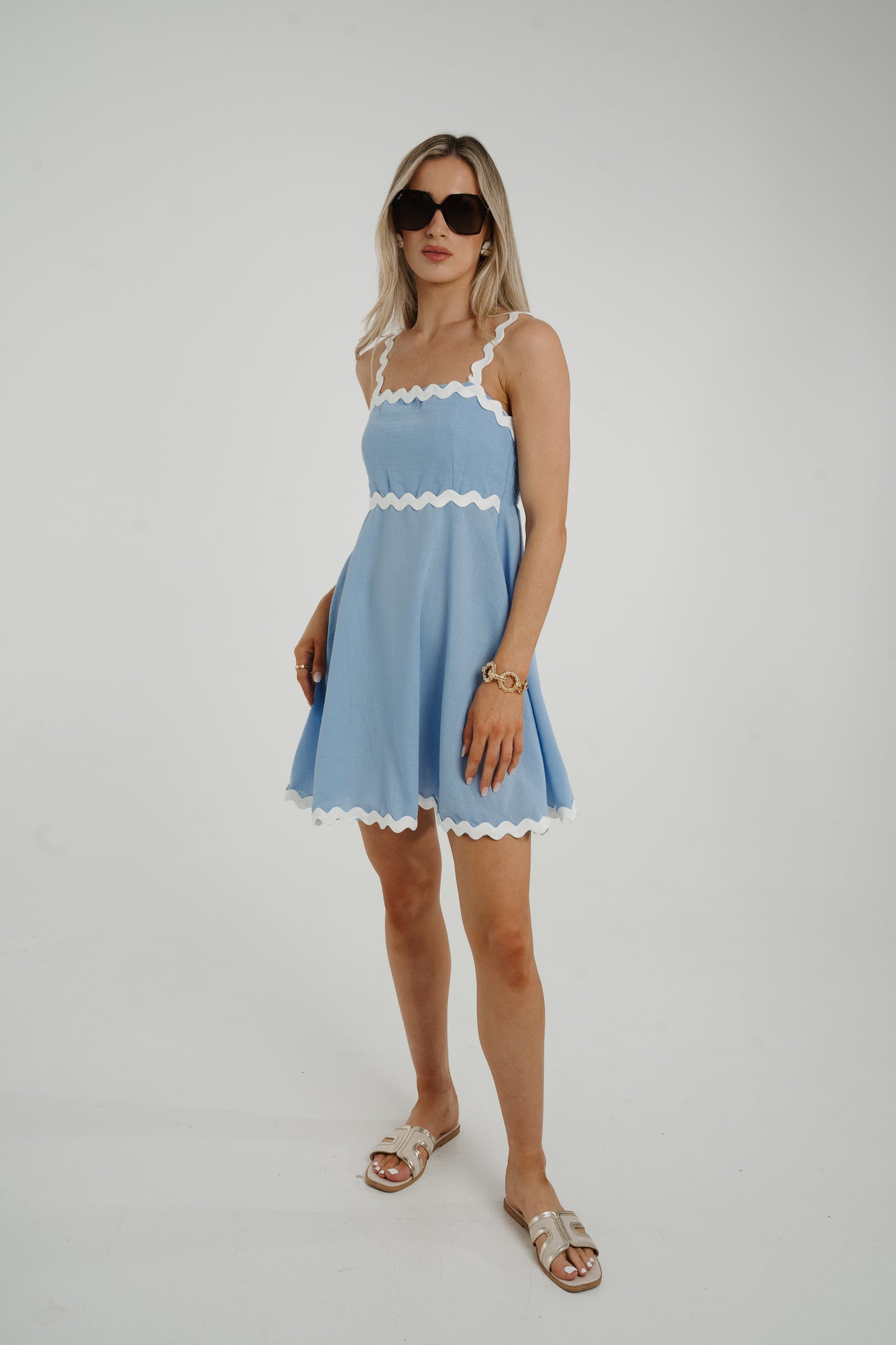 Indie Scallop Trim Mini Dress In Blue