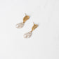 Olive Shell Pearl Drop Earrings In Gold