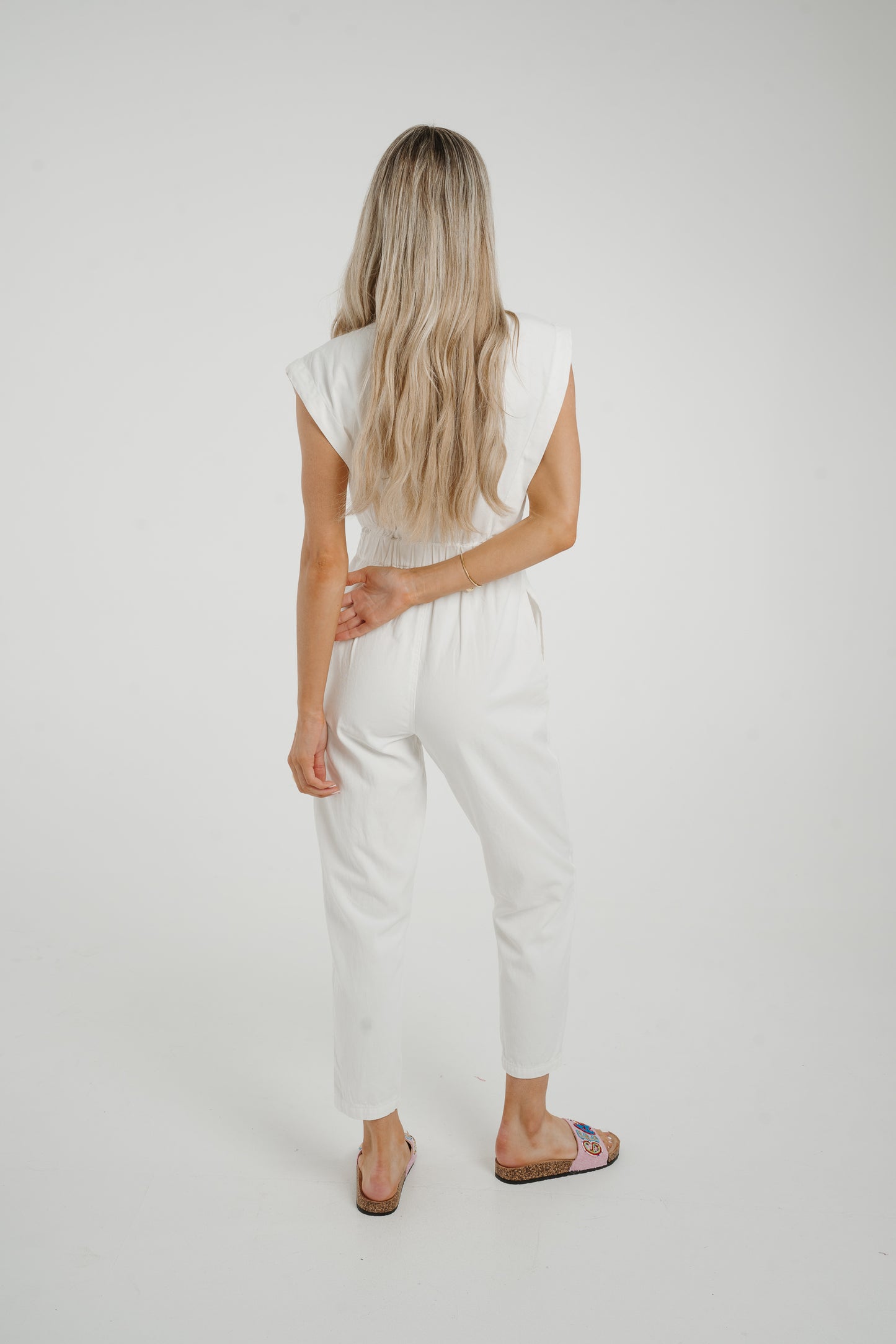 Cora Sleeveless Denim Jumpsuit In White