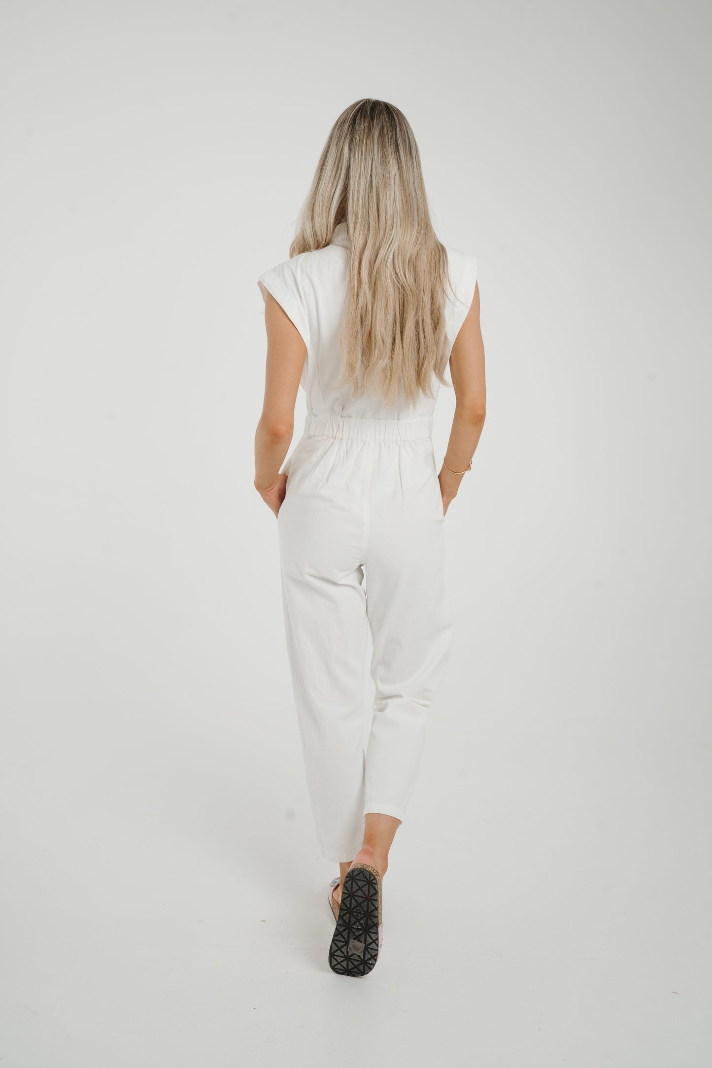Cora Sleeveless Denim Jumpsuit In White