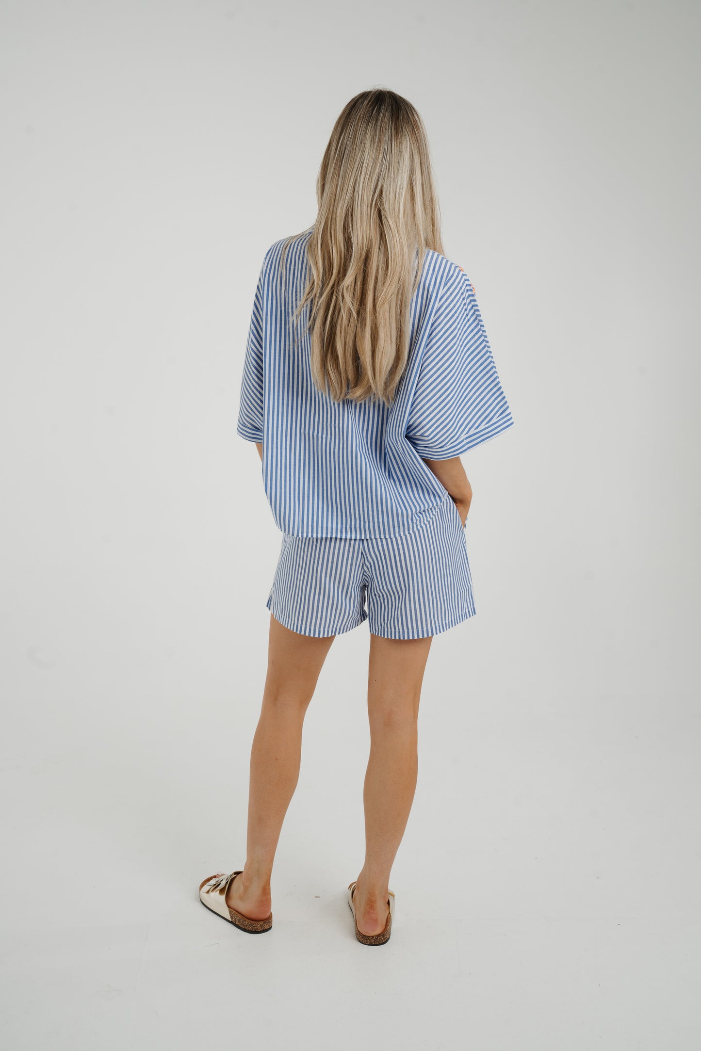 Millie Embroidered Shorts In Blue Stripe