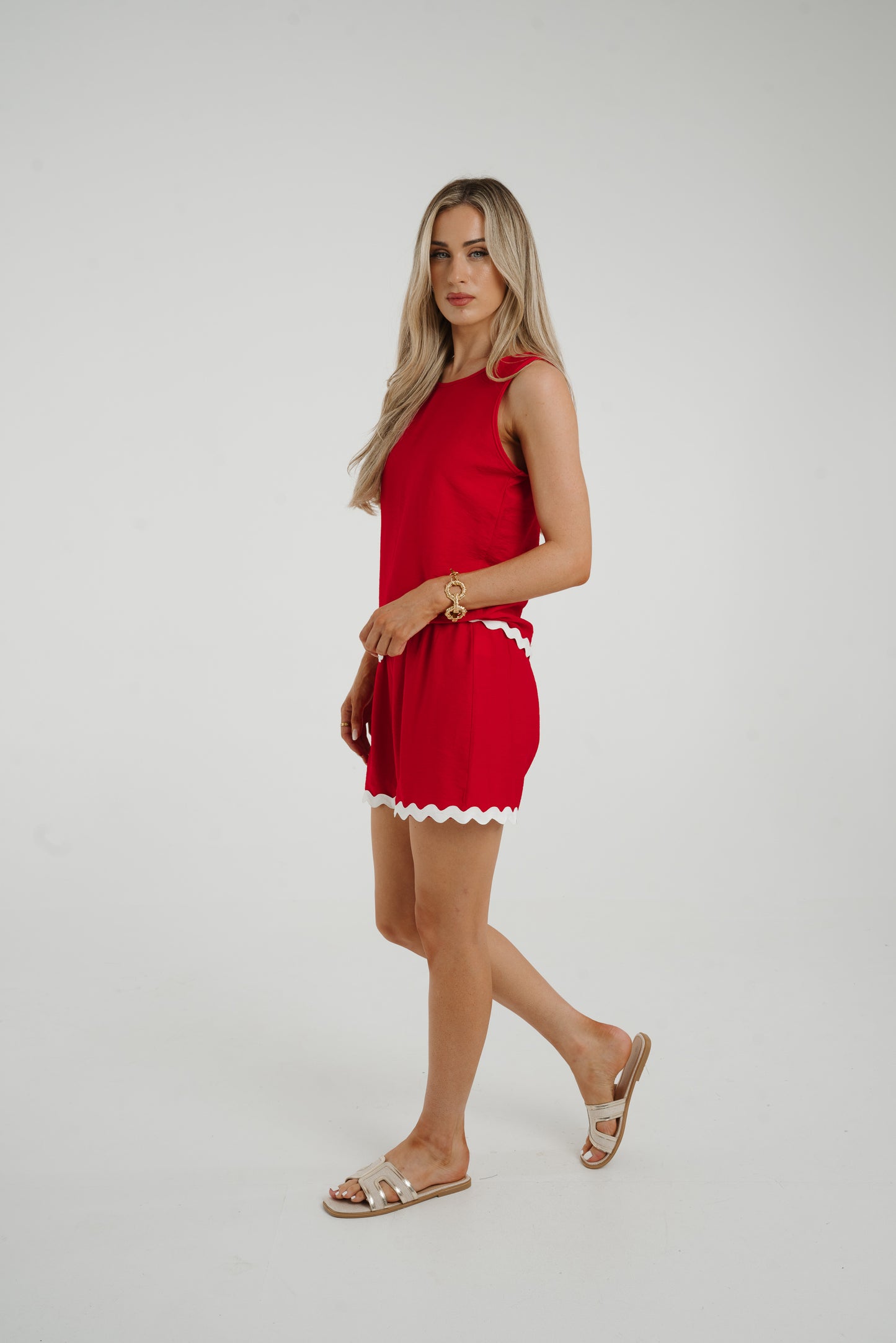 Caitlyn Scallop Trim Two Piece In Red
