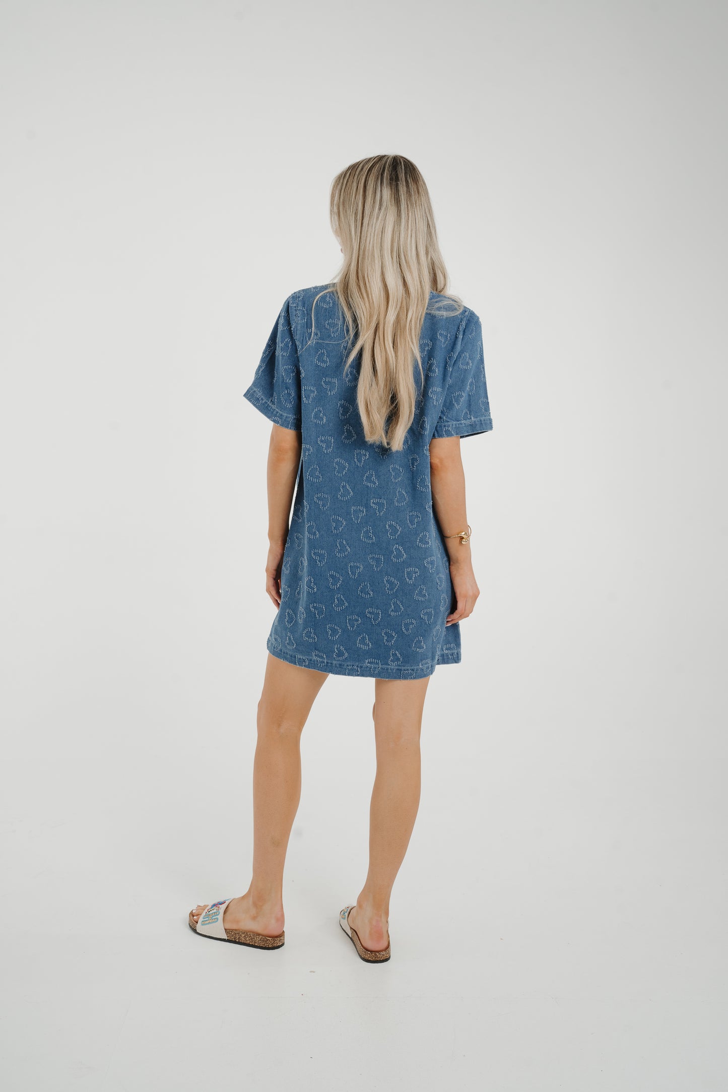 Ally Heart Embroidered Shirt Dress In Denim