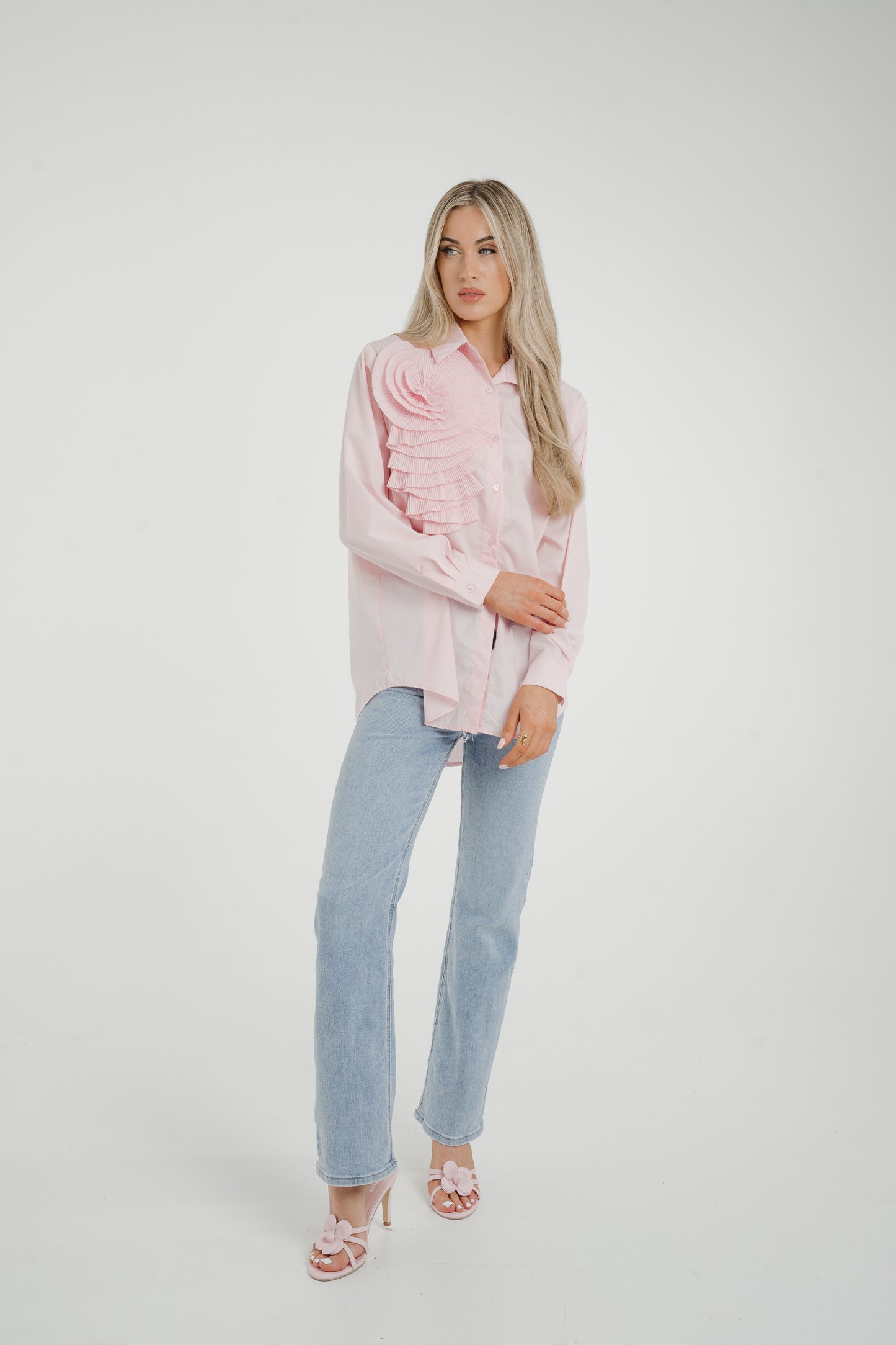 Flynn Pleated Flower Shirt In Pink