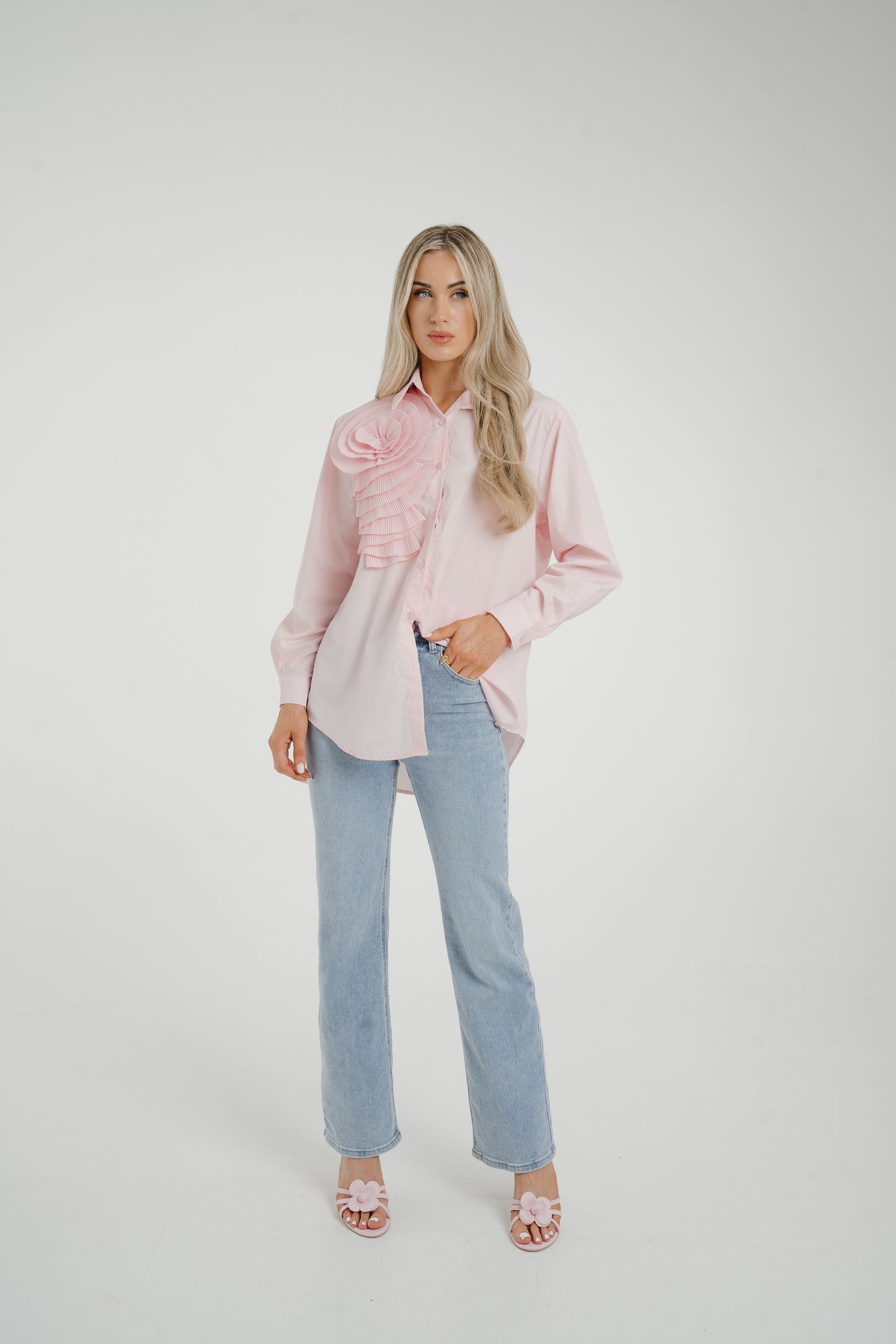 Flynn Pleated Flower Shirt In Pink