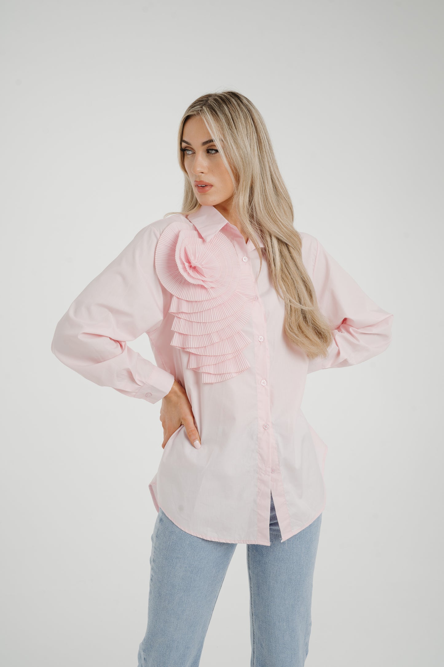 Flynn Pleated Flower Shirt In Pink