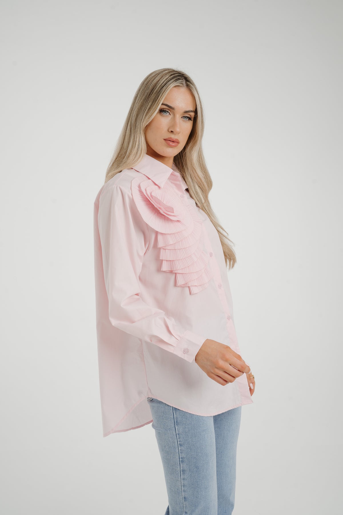 Flynn Pleated Flower Shirt In Pink