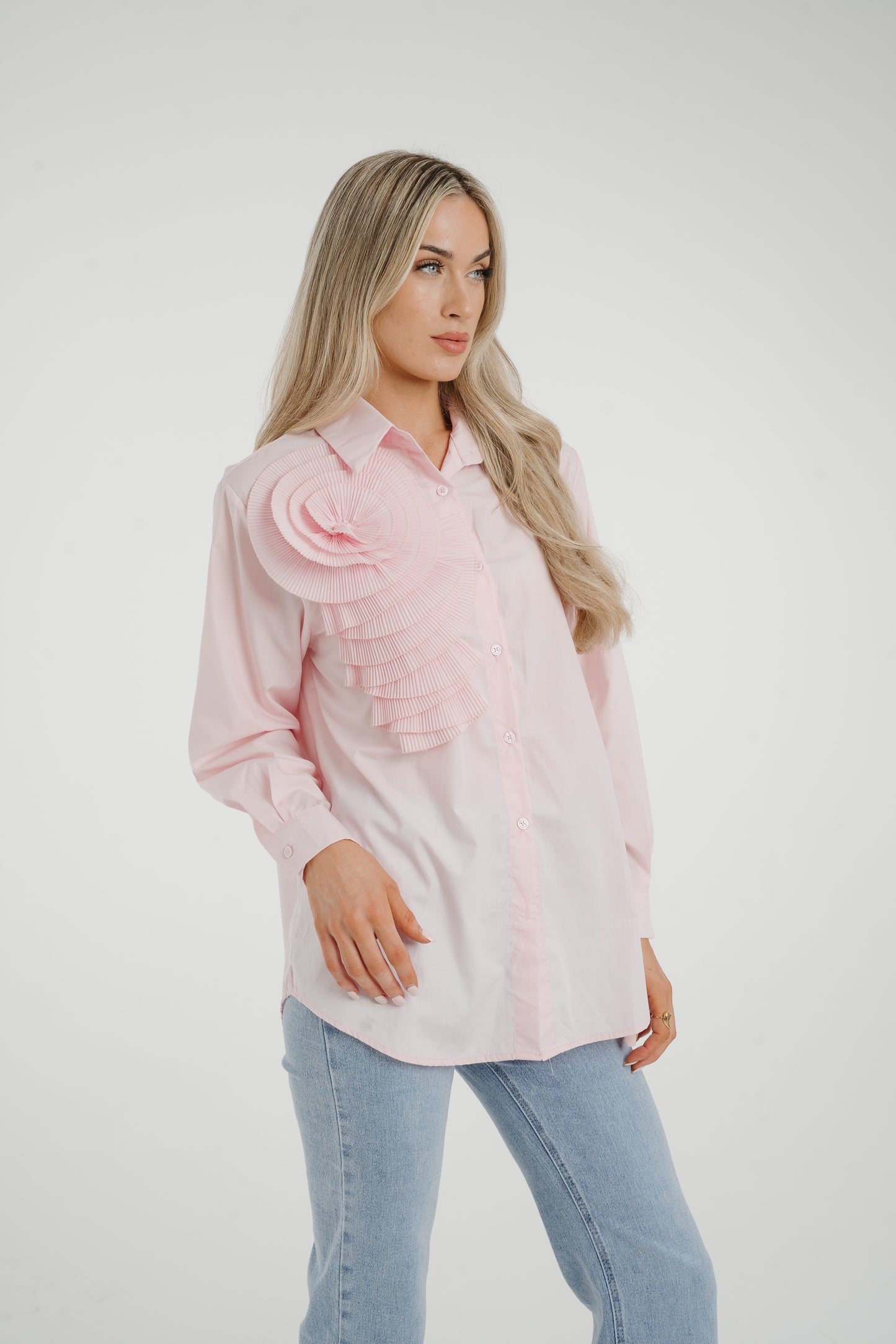 Flynn Pleated Flower Shirt In Pink