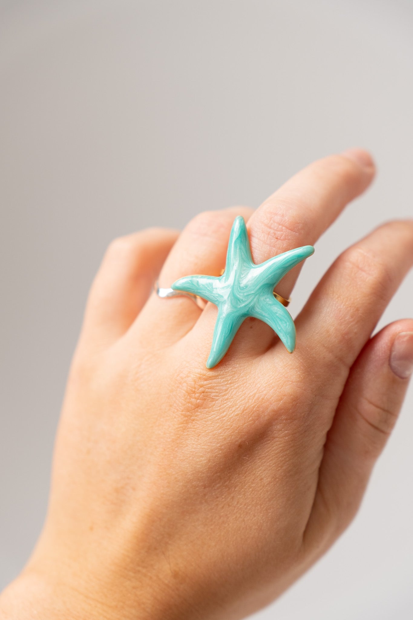 Olive Starfish Ring In Turquoise