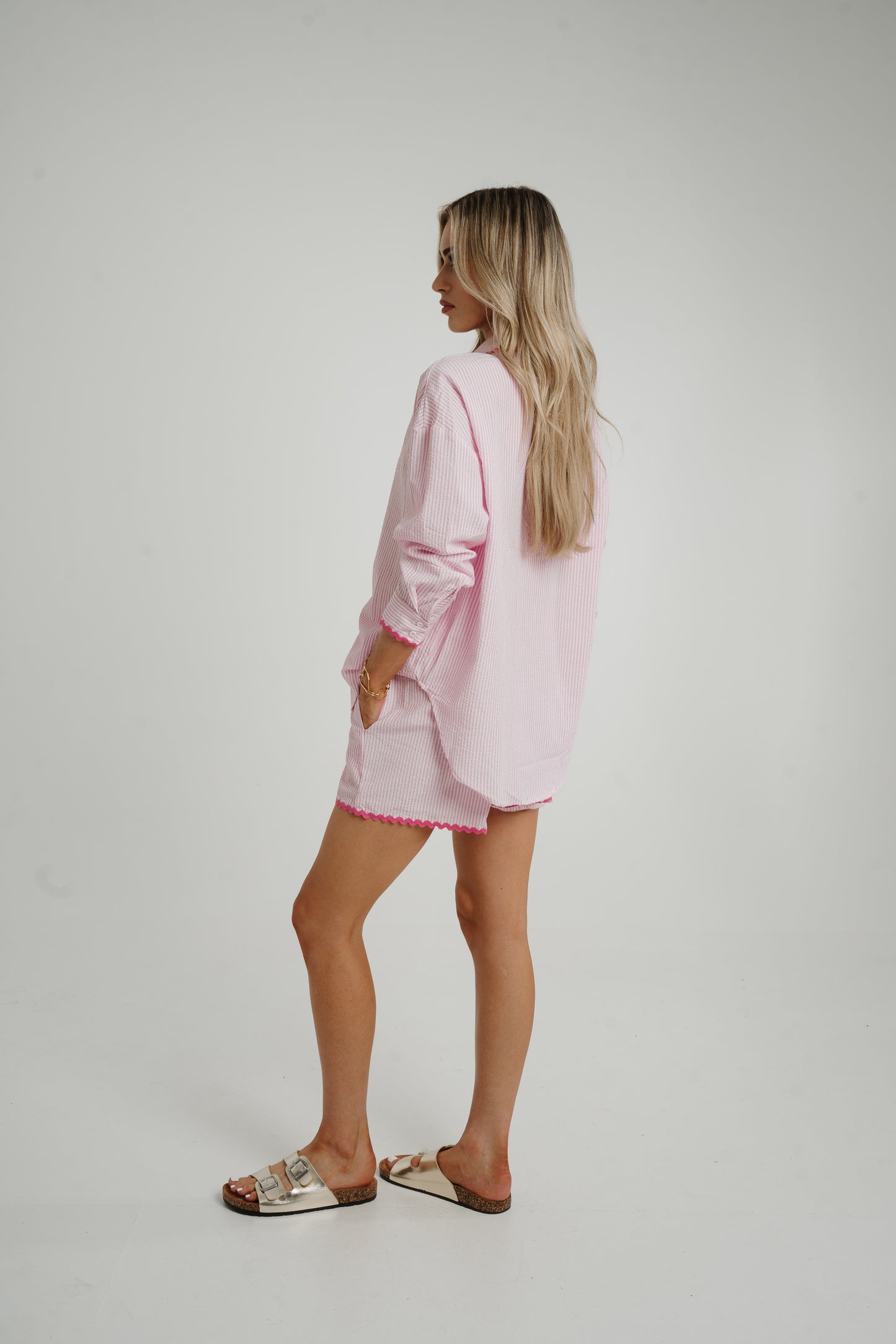 Holly Scallop Trim Shirt In Pink Stripe