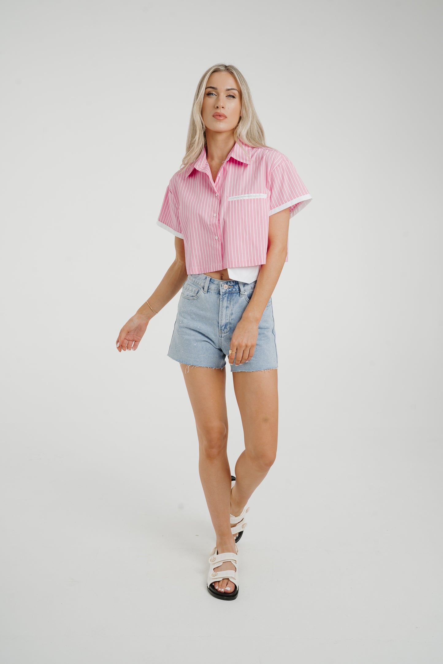 Holly Cropped Stripe Shirt In Pink