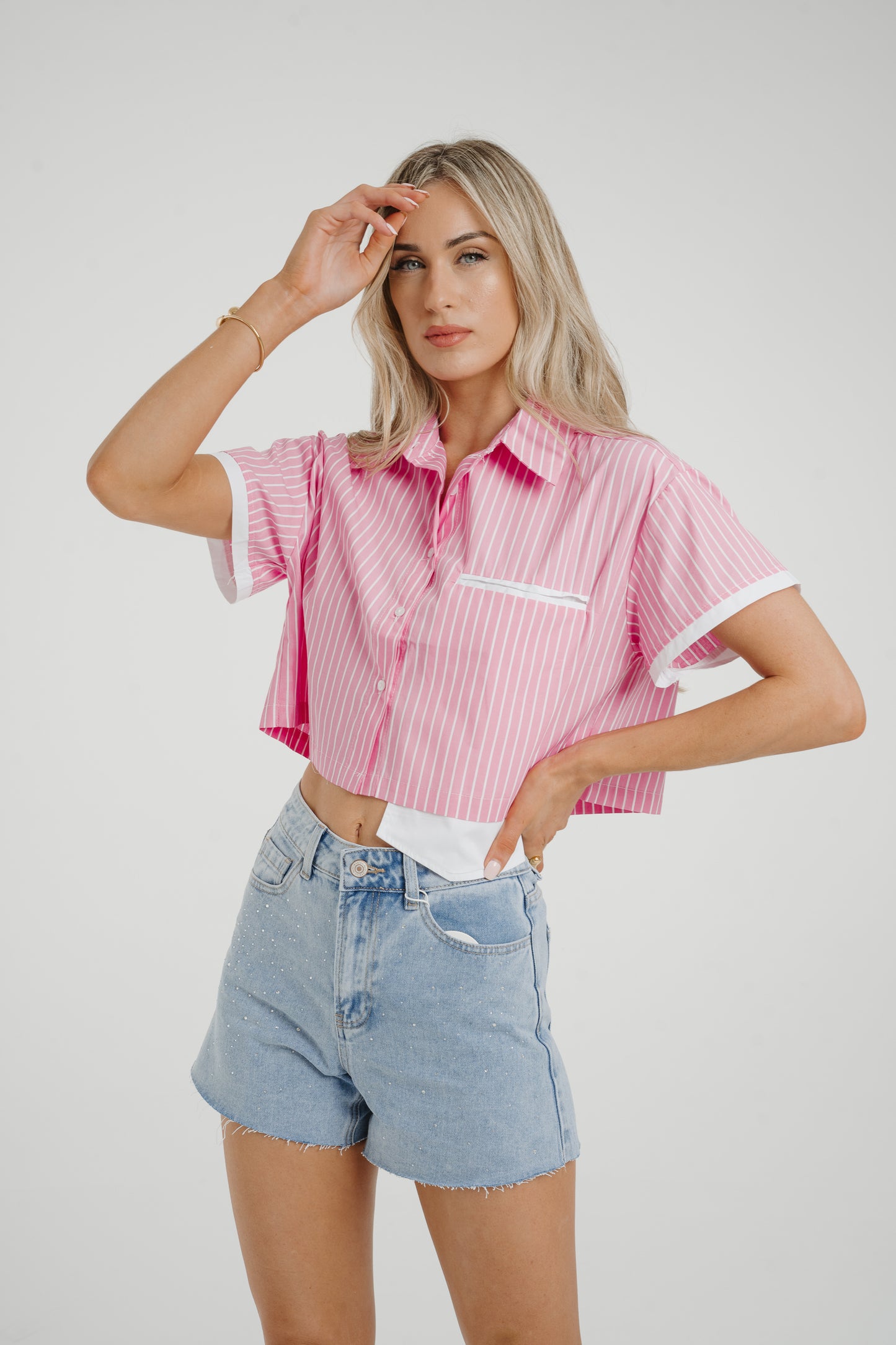 Holly Cropped Stripe Shirt In Pink