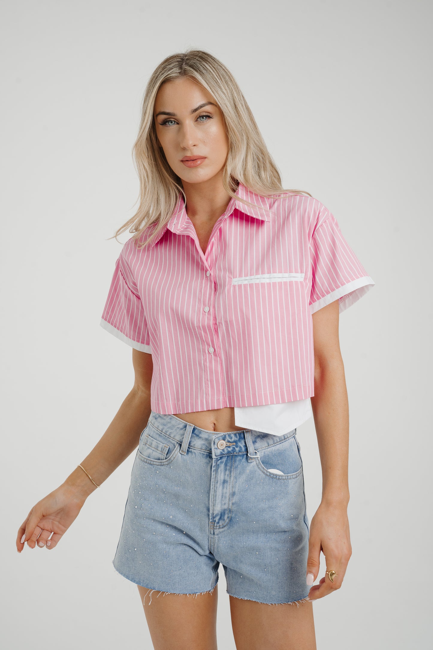 Holly Cropped Stripe Shirt In Pink